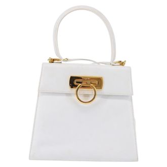 Ferragamo Gancini Convertible Top Handle Bag Leather White Leather Handbag (Pre-Owned)