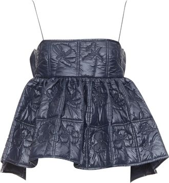 Cecilie Bahnsen Celina navy floral quilted nylon peplum babydoll top UK6 XS