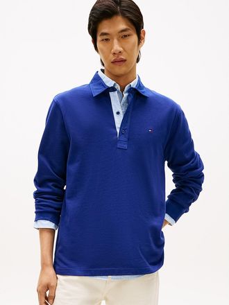 Tommy Hilfiger Mens Regular Fit Long-Sleeve Polo - Blue - XXXL