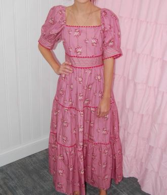 Peach Love California Ginny Floral Printed Maxi Dress With Bow In Back In Mauve