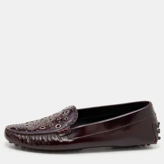 Tod's Tods Burgundy Patent Leather Laser Cut Loafers