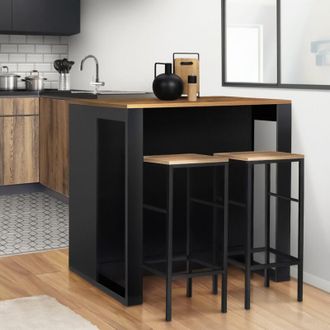 IDMarket Mesa de bar de isla juno en madera negra con tablero oscuro hawkins