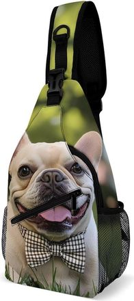 Generic French Bull-dog Unisex Shoulder Bags Casual Crossbody Chest Bag Sling Backpack for Hiking Cycling Travel