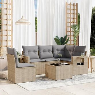 vidaXL Vidaxl - Juego De Sof&aacute;s Jard&iacute;n Con Cojines 6 Pzas Rat&aacute;n Sint&eacute;tico Beige
