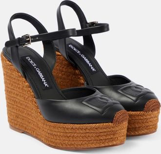 Dolce & Gabbana Logo embroidered leather wedge espadrilles