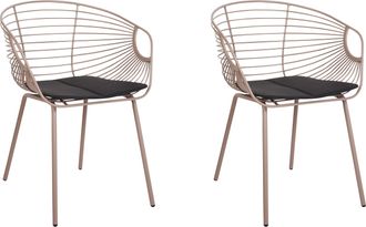 Beliani Beliani - Conjunto De 2 Sillas De Comedor De Metal Respaldo De Alambre Asiento De Piel Sint&eacute;tica Beige Hoback