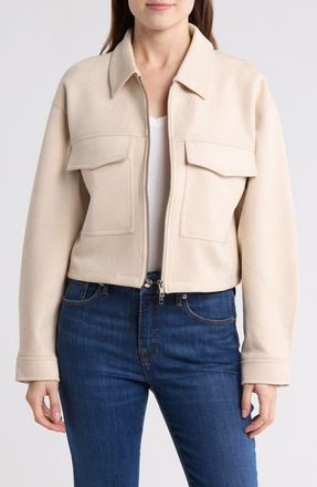 Melrose and Market Faux Suede Crop Jacket in Beige at Nordstrom, Size Large