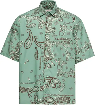 Moncler Moncler Paisley Cotton Short Sleeve Shirt, Men, Green, Size: 3xl