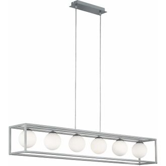 Wofi Leuchten Lampada a sospensione lampada a sospensione lampada da tavolo da pranzo lampada da soggiorno, con cornice e sfere di vetro bianco, 6x3.5W 6x320lm