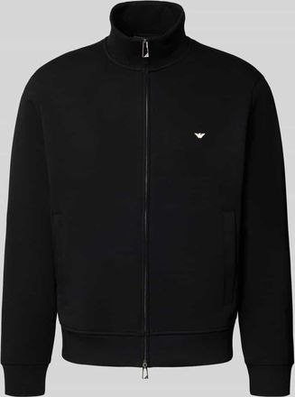 Emporio Armani Regular Fit Sweatjacke mit Logo-Stitching in Black, Gr&ouml;&szlig;e XXL