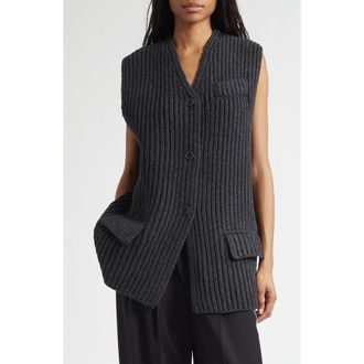 Alexander Wang Oversize Rib Wool Button-Up Sweater Vest in Graphite at Nordstrom, Size X-Small