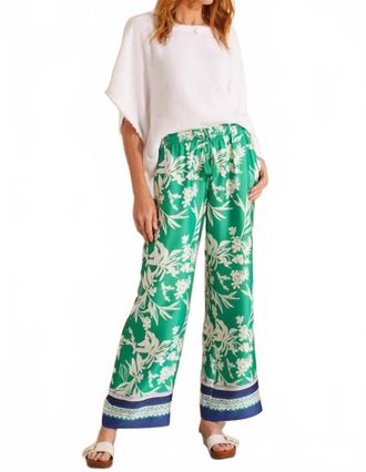 Tribal Petra Printed Pull On Wide Leg Pants With Drawstring In Jademist