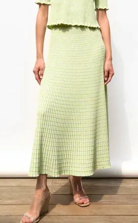Molli Cocktail Fluid Skirt In Origami Knit Iridescent Green