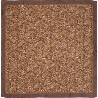 Saint Laurent Ornamental Paisley Silk Twill Square Scarf in Brown/Light Brown/Gold at Nordstrom