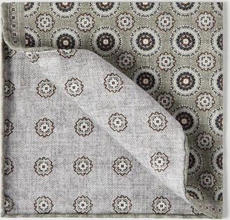 Brunello Cucinelli Silk pocket square with medallion design in Military at Nordstrom