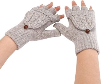 Generic Fingerless Flip Gloves For Women Ski Gloves Mittens Winter Fashion Solid Color Knit Button Flip Cute Use Warm Half Finger Gloves Driving Outdoor Sport