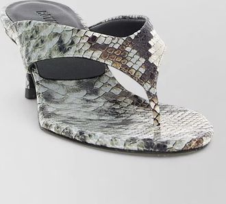 Rotate snake leather mules open toe kitten heel