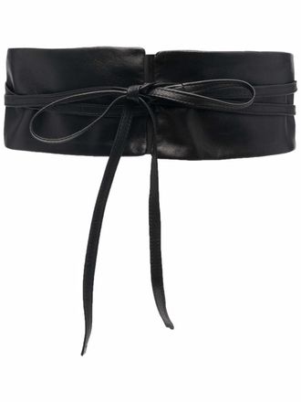Furling wide self-tie leather belt - women - Leather - One Size - Black