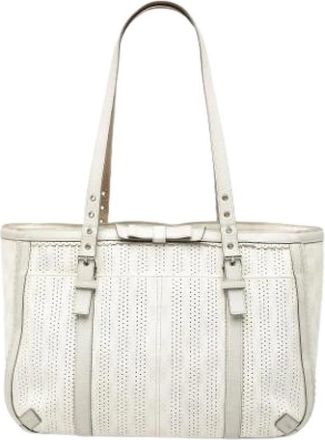 Loewe Pre-owned Tote Bags, female, White, Size: ONE SIZE Pre-owned Perforated Coated Canvas Tote Bag