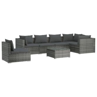 vidaXL Set De Muebles De Jard&iacute;n 7 Pzas Y Cojines Rat&aacute;n Sint&eacute;tico Gris Vidaxl