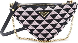Prada Double Symbole Triangle Bag Leather and Jacquard Mini shoulder bag - Zwart