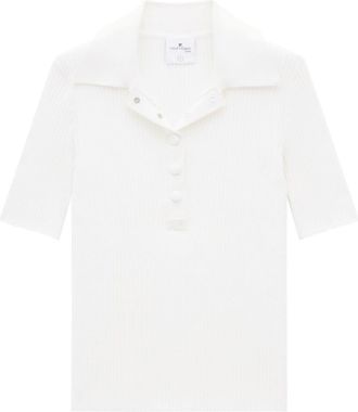 Courr&egrave;ges AC ribbed-knit polo shirt - women - Viscose/Polyester - L - White