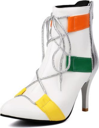 Generic Womens Stylish Pointed Toe Lace-Up Ankle Boots High Stiletto Heels Two-Tone Design Zipper Closure Soft Lining Party Evening Shoes,White,11.5 UK