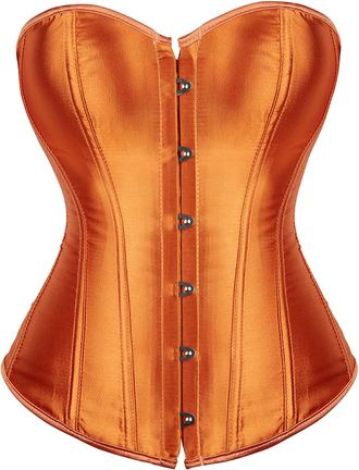 Grebrafan Womens Plus Size Satin Overbust Lace up Boned Corsets Shapewear Outfit (XX-Small, Orange)