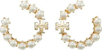 Tory Burch Kira Imitation Pearl Frontal Hoop Earrings in Tory Gold/pearl at Nordstrom