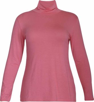 Purple Hanger New Womens Gathered Turtle Polo Neck Stretch Fit Top Ladies Long Sleeve Everyday Tshirt Tops Plus Size Coral Size 16-18