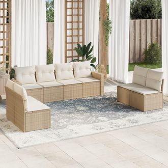 vidaXL Juego De Sof&aacute;s De Jard&iacute;n Con Cojines Beige 8 Pzas Rat&aacute;n Pe Vidaxl