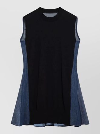 sacai dress contrast panels pleated skirt ribbed neckline