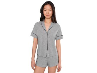 Cosabella Pima Lusso Shortsleeve Shorts Pj Set Womens Pajama Sets Heather Gray/Black : 2XL, Cotton/Modal/Satin