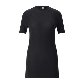 Toteme Tops, Dames, Zwart, M, Longline Viscose T-Shirt