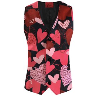 Generic Mens Casual V Neck Sleeveless Vest Top with 3D Digital Heart Print for Valentines Day and Suit Coat ValentineS Waistcoat Mens Waistcoats Uk For Men Sm
