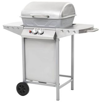 Berkfield Home Gas BBQ Grill with 2 Cooking Zones Silver Stainless Steel
