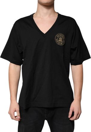 Dolce & Gabbana Mens Black Cotton Logo Vneck Short Sleeve T-Shirt