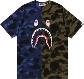 A Bathing Ape Split Camo Shark T-Shirt Navy 1M30109009-NAVY