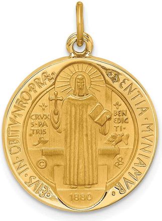 Diamond2Deal 14k Yellow Gold and Satin Solid Round Reversible St. Benedict Medal Pendant