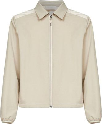 Moncler Jassen, Heren, Beige, M, Polyester, Gewatteerd Seersucker Rits Shirt
