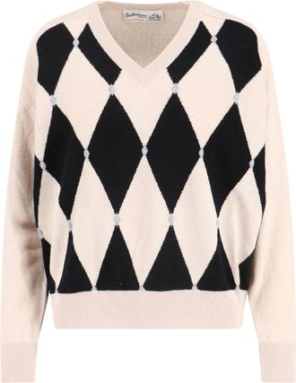 Ballantyne Cashmere Sweater, Beige, V-Neck, Long Sleeves