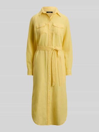 Lauren Ralph Lauren Schmales Midi Hemdblusenkleid aus reinem Leinen in GELB, Gr&ouml;&szlig;e 34