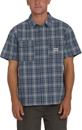 Billabong Bad Dog Plaid Short Sleeve Cotton Button-Up Shirt in Dark Denim at Nordstrom, Size X-Large
