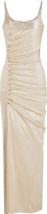 Paco Rabanne button-embellished ruched maxi dress - women - Viscose/Elastane - 34 - Gold