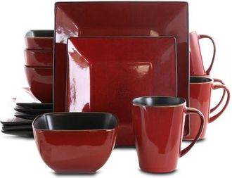 Elama Harland Loft 16 Piece Modern Premium Stoneware set with Complete Setting for 4 in Red at Nordstrom