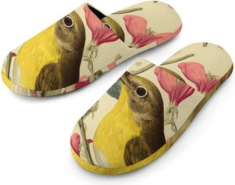 Generic Bird Yellow-Bellied Warbler Vintage Flowers Mens House Slippers Slip Indoor Slipper On Shoes Warm Outdoor