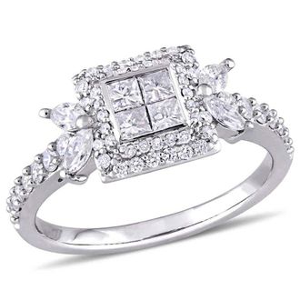Amour 1 CT TW Princess-cut Diamond Quad Halo Engagement Ring In 14K White Gold
