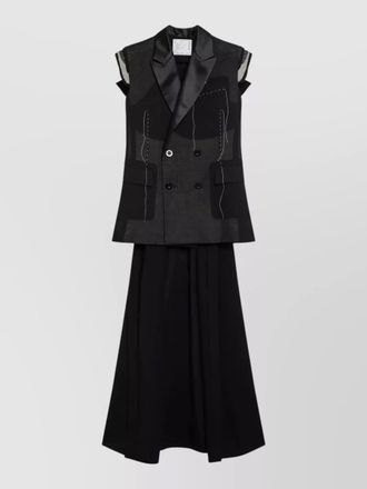 sacai double breasted satin lapel layered dress