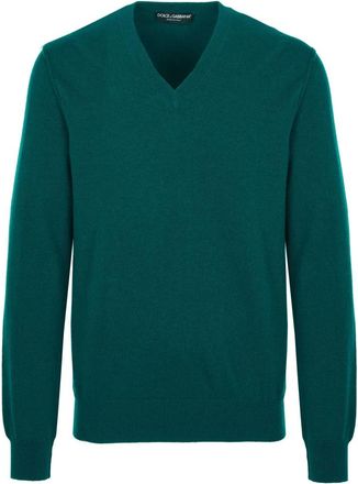 Dolce & Gabbana Classic V-neck Sweater - Heren - Truien - Groen - Maat: XL Kasjmier