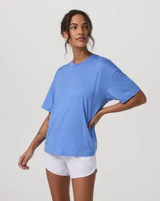 Vuori Clothing Energy T-Shirt Long | Riviera Blue Heather | XS, Size Extra Small
